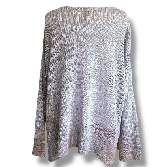 Eileen Fisher Womens Sweater Sz Medium Large Gray Linen Open Knit Minimalist - Picture 5 of 6